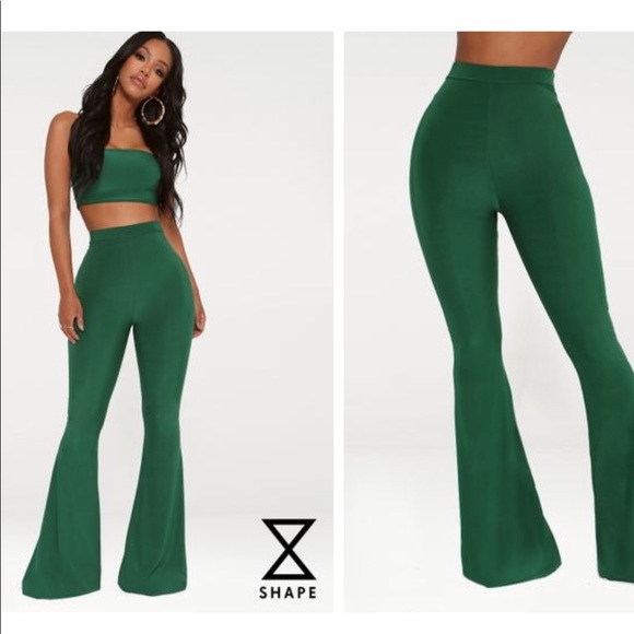 green flare pants